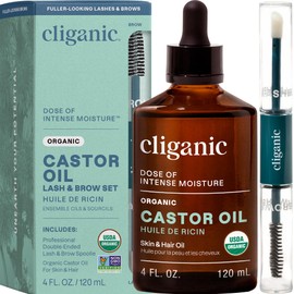 Cliganic Organic Castor Oil, 120 ml - Includes Eyelash Kit - USDA Certified - Non-GMO - Pure and Natural Face Oil - Vegan, Cruelty-Free - For...      