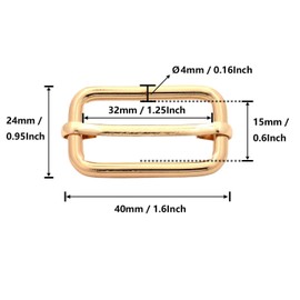 BIKICOCO hebilla metálica de ajuste deslizante tri-glides, 1-1/4 x 5/8 pulgadas, dorado claro, 20 piezas