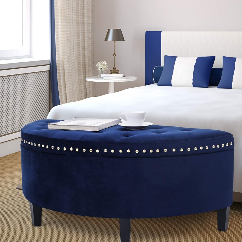 Joveco Storage Bench Half Moon PU Leather Button Tufted Ottoman