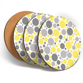 Destination Vinyl ltd Great Coasters (Set of 4) Round - Yellow Grey Large Dots Pattern Print Drink Glossy Coasters/Tabletop Protection for Any Table Type #46501