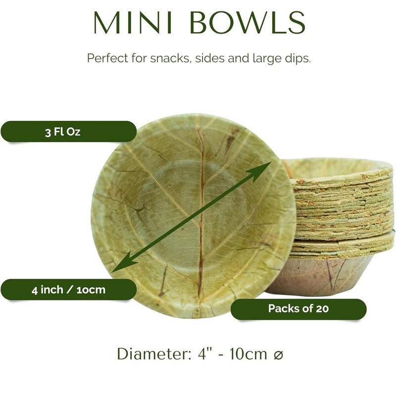 MantraRaj Mini Disposable Bowls 10cm 20 Pack Mini Leaf Bowls