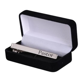 Pastor - Silver Tie Bars for Men | Silver Metal Tie Clip in Black Velour Gift Box | | Silver Tie Pins for Weddings Anniversary Business Formal Occasions Church Events
