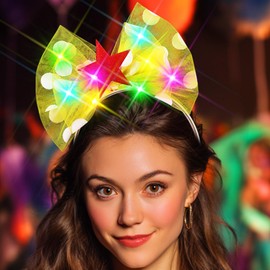 Handcess Glowing Bow Headband LED Glitter Star Princess Costume Headwear Party Rave Hair Accessories for Women and Girls