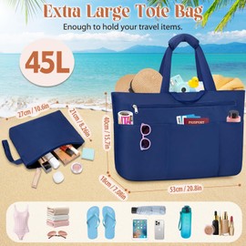 JUYANO Extra Large Beach Bag for Women, Waterproof Beach Tote Bags with Zip and Wet Compartment, Summer Handbags for Shopping, Traveling, Pool, Gym, Holiday and daily use 45L