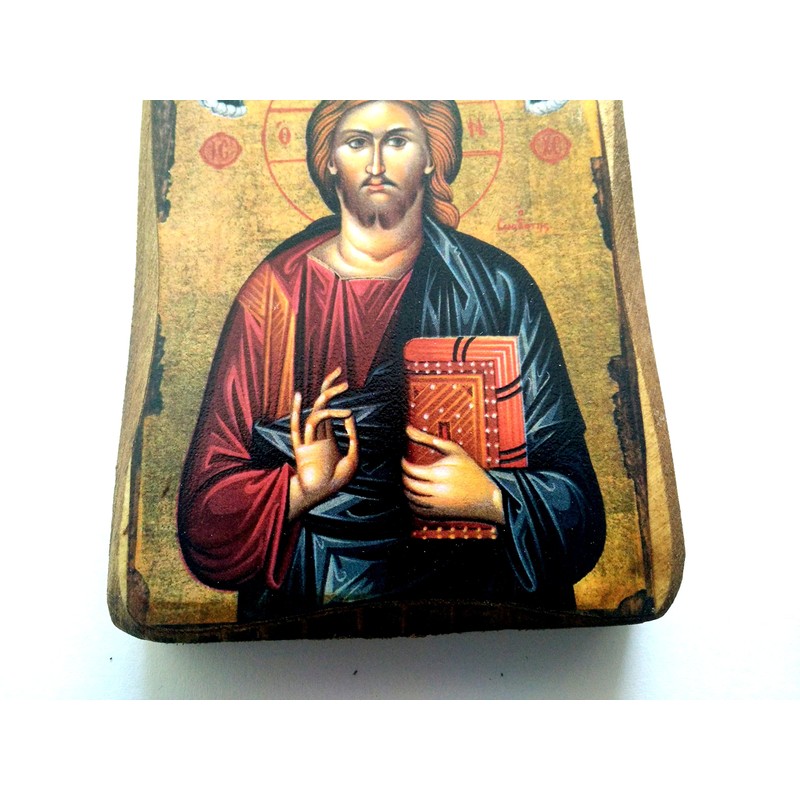 Wooden Greek Christian Orthodox Wood Icon of Jesus Christ /