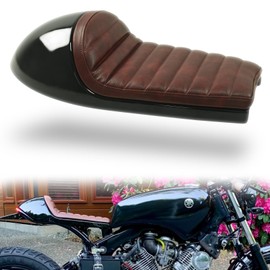 DKMOTORK 0393 Hump Motorcycle Retro Cafe Racer Seat for Honda Yamaha Suzuki Kawasaki Black Brown（gloss black finish, subframe modification is required）