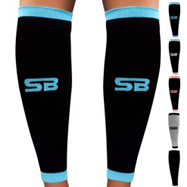 SB SOX Mangas de compresión para pantorrilla (20-30 mmHg) para hombres y mujeres, opción perfecta para nuestros calcetines de compresión, para correr, espinillas, médicos, viajes, lactancia, ciclismo y dolor de piernas (negro/azul, XL)