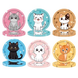 MaitianGuyou 60 Pcs 7" Cat Theme Party Plates, Cat Kitten Dessert Plate Birthday Decorations Disposable Paper Kids Girls Birhtday Plates for Baby Shower Party Favors Decorations Party(6 Colors)