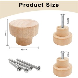 MOSNOW 15 PCS Wood Drawer Knobs with Screws, Round Wood Knobs, Cupboard Drawer Pulls for Cabinet, Kitchen, Wardrobe, Cupboard, Furniture, Round Wood Handles 25 x 35 mm