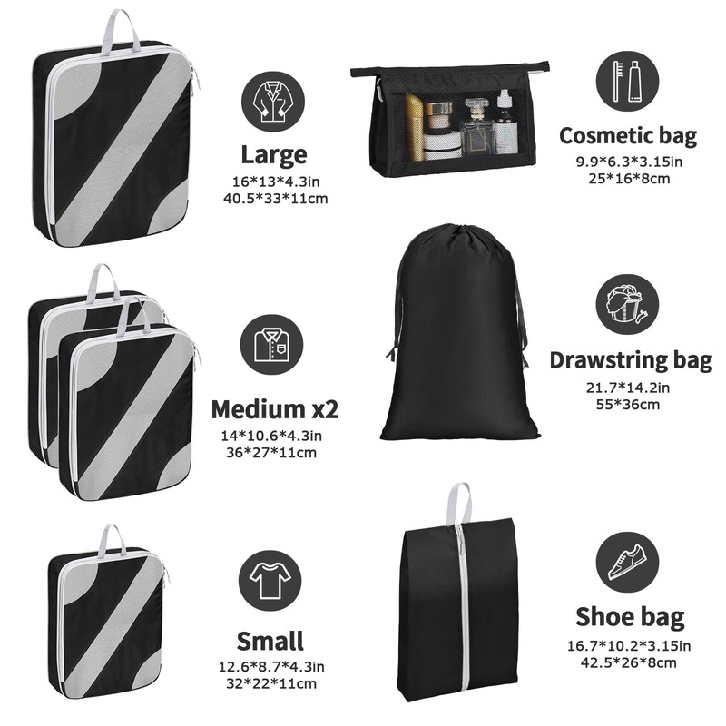 Joyoldelf Compression Suitcase Oragnizer Set - 7-Piece Compression Packing Cubes,