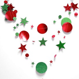 Decor365 Glitter Green Red Circle Dots Star Garland Kit for Xmas Party Hanging Decoration/Streamer/Flag/Banner/Christmas Tree New Year Eve Celebration/Birthday/Wedding/Baby Shower/Holiday Event Decor