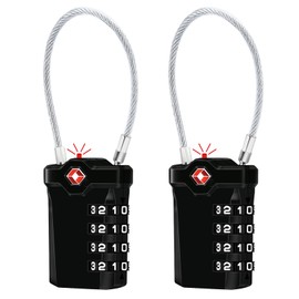 TSA Luggage Locks [Pack of 2] [Upgraded] Diyife 4-Digit Combination Security Lock Travel Lock with 14 cm Flexible Cable for Suitcase, Luggage, Backpack, School or Gym Cabinet, etc. (Black)