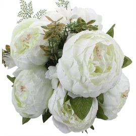 Duovlo Springs Flowers Artificial Silk Peony Bouquets Wedding Home Decoration,Pack of 1 (Spring White)