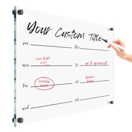 Acrylic Premium Large Reusable Calendar - Weekly Wall Dry Erase Board - Glass Calendar for Wall - Board for Office and Home - Black Hardware (Black Standoff, 18"x14" (Small))