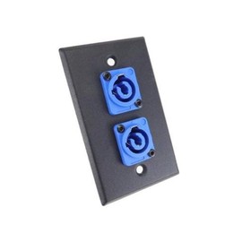 ProCraft Black Wall Plate W/ 2 Power in Blue AC Jacks, Mates w/Neutrik Powercon
