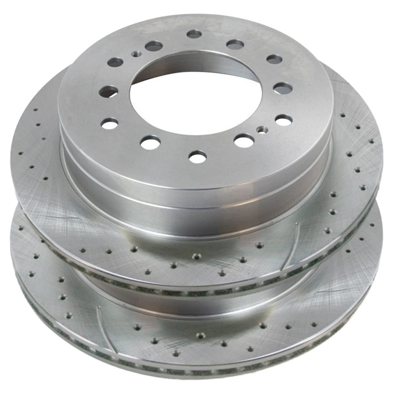 AutoShack Rear Drilled Slotted Brake Rotors Silver Pair of 2