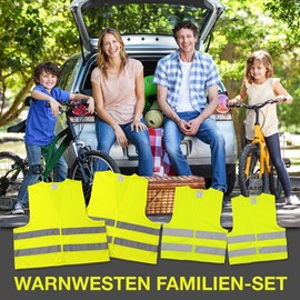Family Set Car Safety Vests Yellow 2 x for Adults One Size EN ISO 20471 2 x for Children XS S EN 1150 Washable