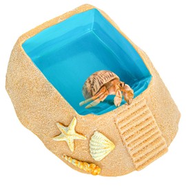 REPTIZOO Hermit Crab Water Bowl with Climbing Ramp, Resin Hermit Crab Water Food Dish and Bathing Pool Beach Style Reptile Ramp Bow Basking Platform for Turtles, Lizard, Frog, Gecko