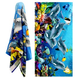 GEEZY Large Microfibre Beach Bath Towel Lightweight Sports Travel Gym Summer Towels (Dolphins)