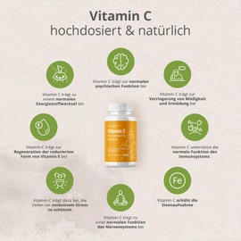 Vitamin C Tablets High Dose - 120 Tablets for 4 Months - 1000 mg Vitamin C per Day - Vegan, High Dose Vitamin C for Daily Use