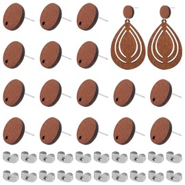 Wood Earring Posts,160Pcs Wooden Stud Earrings Posts with Loop for Jewelry Making Wood Stud Earring Findings Earring Pin Stud Bulk with Butterfly Earring Backs for DIY Earrings Making Supplies Kit