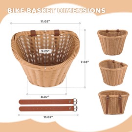 ZUKKA Bike Basket Front Adult Bike Basket for Women Front Woven Waterproof Basket with Adjustable Leather Straps Storage Bicycley Basket for Cruiser Bike Folding Bike Commuter Bike