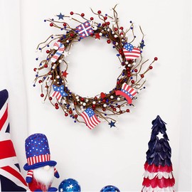 4th of July Wreath American Flag Wreath Independence Day Patriotic Wreath for Front Door Decoration Red White Blue USA Flag Design Holiday Decor Supplies