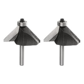 sourcing map 2pcs 45 Degree Chamfer Router Bit 1/4 Inch Shank 1" Cutting Edge Carbide Tip with Bearing for Woodworking Milling Cutter Tool, Gray