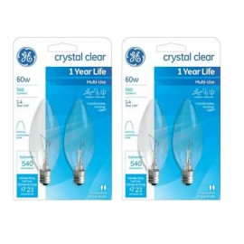 GE 4 GE 60w Decorative B Type Candelabra Base Bulb 540 Lumen Crystal Clear 2-2packs