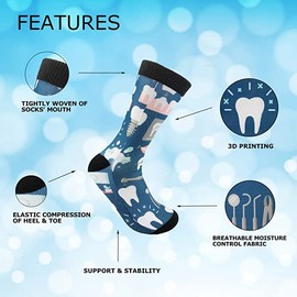 Funny Navy Teeth Socks, over Calf Winter Warm Crazy Funny Long Cotton Unisex Socks, Novelty Gift for Doctor Dentists Dental Protection Lovers