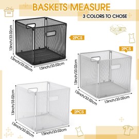 Sawysine 6 Pack Foldable Metal Cube Storage Baskets 13x13in Cube Storage Bins Wire Mesh Basket with Handle Stackable Mesh Laundry Organizer Bin for Shelves Cabinets Pantry Countertop Kitchen, 3 Colors