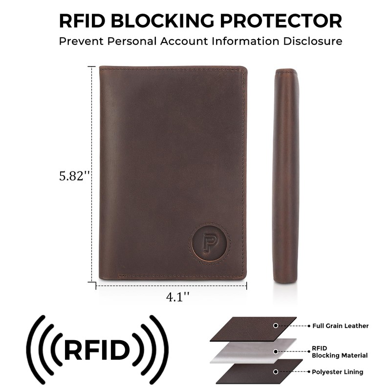 Polare Functional RFID Blocking Leather Passport Holder Travel Bifold Wallet