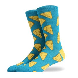 Mens Casual Crew Socks, KoolHour Original Cool Food Cheese Designer Cotton Soft Casual Dress Crew Socks for Gifts,1 Pack Blue