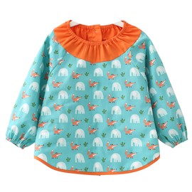 SaturdaySunday Cute Toddler Long Sleeve Waterproof Meal Apron Smock Bib, blue elephant