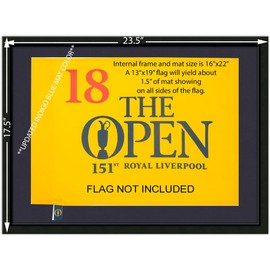 Golf Flag Frames Open Championship/British Open Flag Frame - 16x22 Black Wood Frame Holds 13"x19" Souvenir Flag, Black Moulding, Indigo Blue Mat