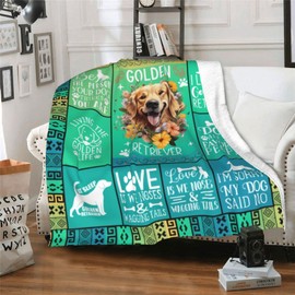 CaomeiWu Golden Retriever Blanket, 60"x80" Flannel Cute Golden Retrievers Dog Themed Gradiant Teal Throw, Soft Nap Throw Blanket for Home Boys Girls Women Dog Lovers Gifts