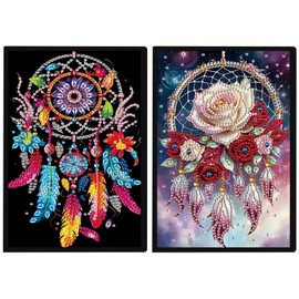 JISHSHAY 2 Pcs Diamond Painting Notebook Kits 5d Diamond Art Notebooks Kits for Adults Diamond Painting Journal Kit DIY Crystal Art Notebook Kit Diamond Art Shaped Notebook Sketch Book A5 Dreamcatcher