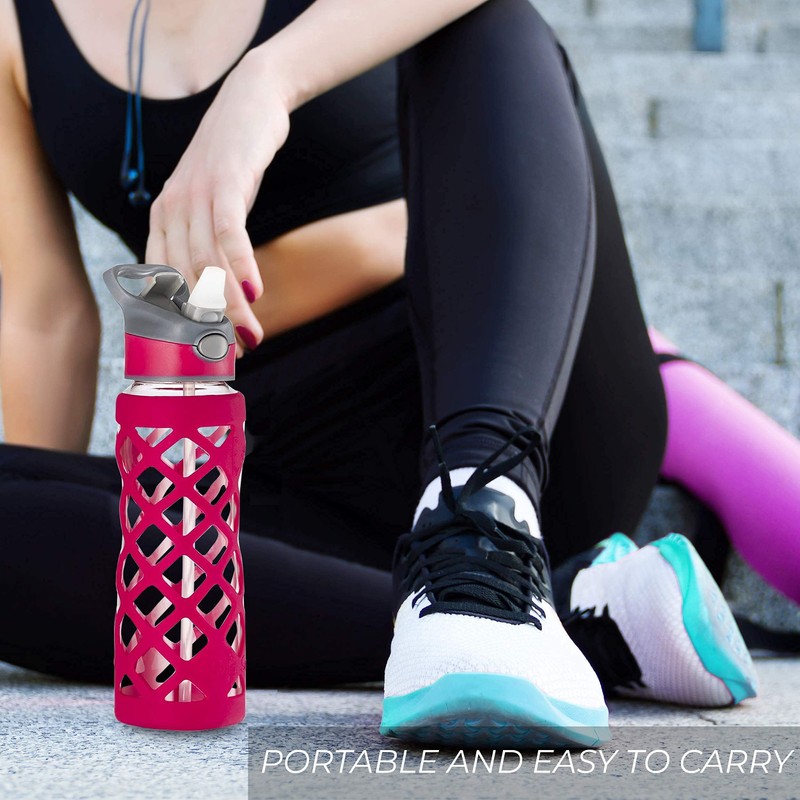Swig Savvy Sports Leakproof Wide Mouth Glass Water Bottle with