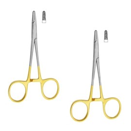 T/C Derf Needle Holder 12.5cm 5" TC Tungsten Carbide Serrated Tips Surgical Dental Stainless Steel Precision Suturing Tool 2 Pcs