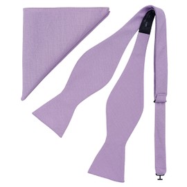 BELLUNO Lavender Bow Tie and Pocket Square for Men Tuexdo, Self-Tied Cotton Linen Bow Tie Set