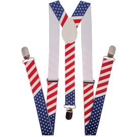 Navisima Adjustable Elastic Y Back Style Suspenders for Men and Women With Strong Metal Clips, American Flag