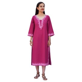 Vidya - Camisón de algodón puro bordado, túnica, vestido, camisón, Rosa, 1 X