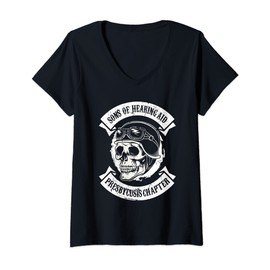 Womens Sons of Hearing Aid Presbycusis Chapter - Motorcycle Grandpa V-Neck T-Shirt