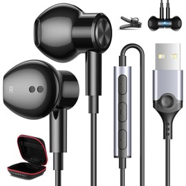 USB Headphone for PC Laptop Magnetic 7.5ft Wired Earbuds Computer Headset with Microphone Control Mute Mic Lightweight Noise Isolate Cord in-Ear Gaming Earphone for MacBook Pro Office Work School Zoom