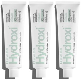 Davids Hydroxi Fluoride Free Nano Hydroxyapatite Toothpaste for Remineralizing Enamel & Sensitive Relief, Whitening, Antiplaque, SLS Free, Natural Peppermint, 4oz, Made in USA (3 Pack)