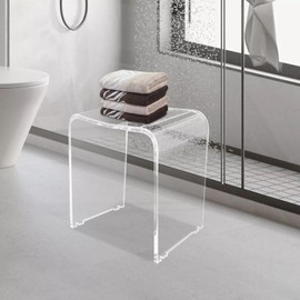 Acrylic Shower Bench U-Shape Stool Bath Chair Seat Inside Showers Clear Modern Bathroom Stools with Rounded Edges Shower Chairs for Sauna Bathroom Pools (Weight Capacity 300Lbs)