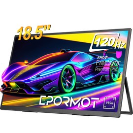 EPORMOT Portable Monitor 18.5 inch 120hz for Laptop, FHD 1080P Portable Gaming Monitor w/VESA Kickstand HDR Speakers USB C Mini HDMI for Phones PC Gaming Devices, Travel Second Screen for Business