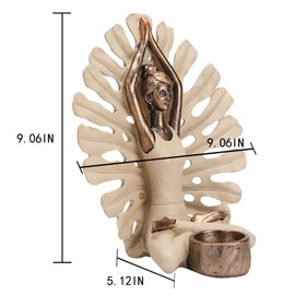 BRABUD Resin Yoga Girl Candleholder Statue 9.1''(H) Meditation Lady Tealight Candlestick Modern Figurine Home Desk Shelf Decor Gift TQSHBS39