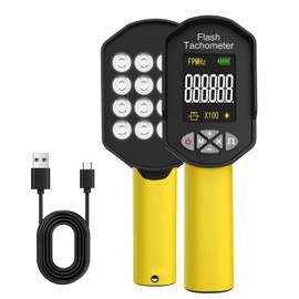 Digital Tachometer, 60-100000 RPM Meter, Rechargeable Handheld Stroboscope, Non Contact Strobe Tachometer with 16 LED Adjustable Lamp Beads for Fan, HVAC Motor Engine, Tire-Yellow