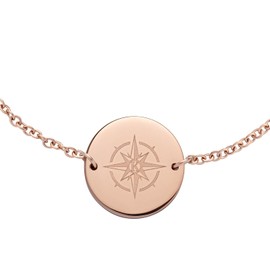 Kistanio Women's Bracelet with Engraving, Modern Stainless Steel Bracelet with Round Coin Pendant, Adjustable 16-21 cm Long, Silver or Rose Gold, Rose Gold, Modern